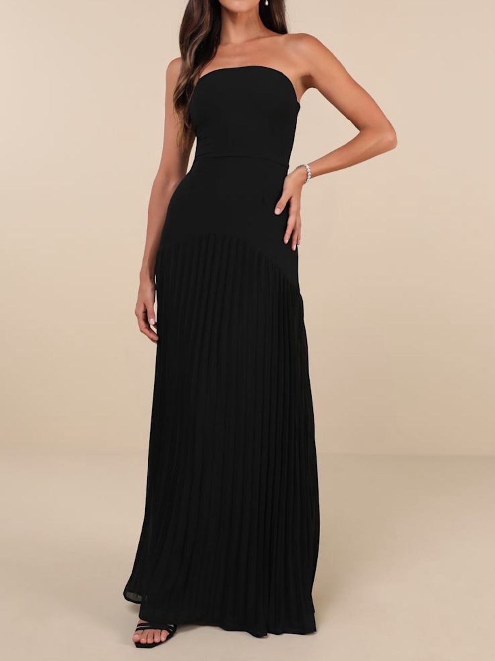 Lulu’s black Celebratory Aesthetic Pleated Strapless Maxi Dress Women’s XS NWT